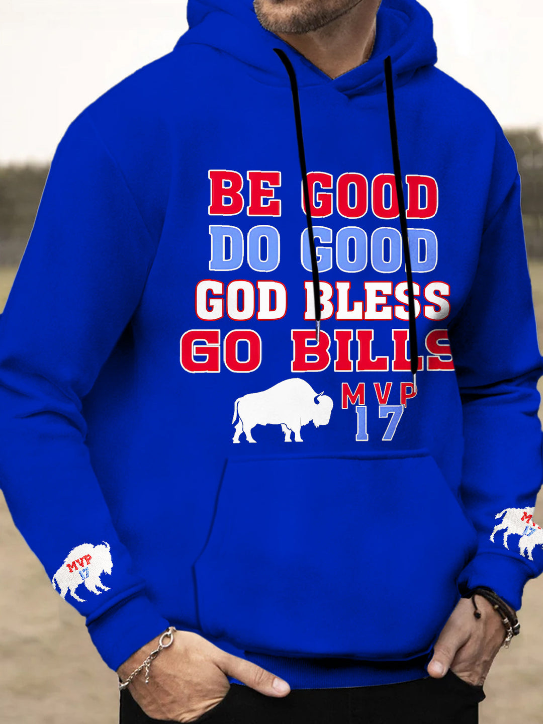 Buffalo Bills Football Long Sleeve Hooded Pocket Men's Top