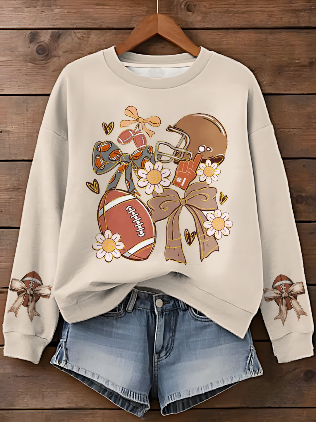 Game Day Football Coquette Printed Long Sleeve Casual Top