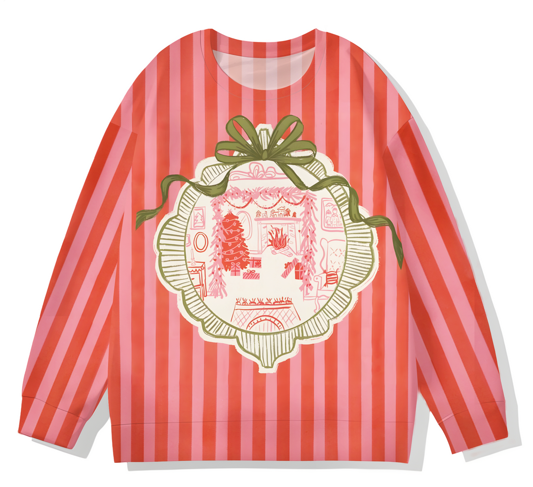 Retro Christmas Atmosphere Printed Long Sleeve Casual Top