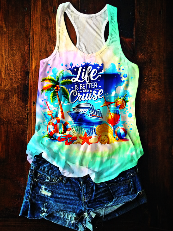 Life Is Better on A Cruise Tie Dye Print Crew Neck T-shirt