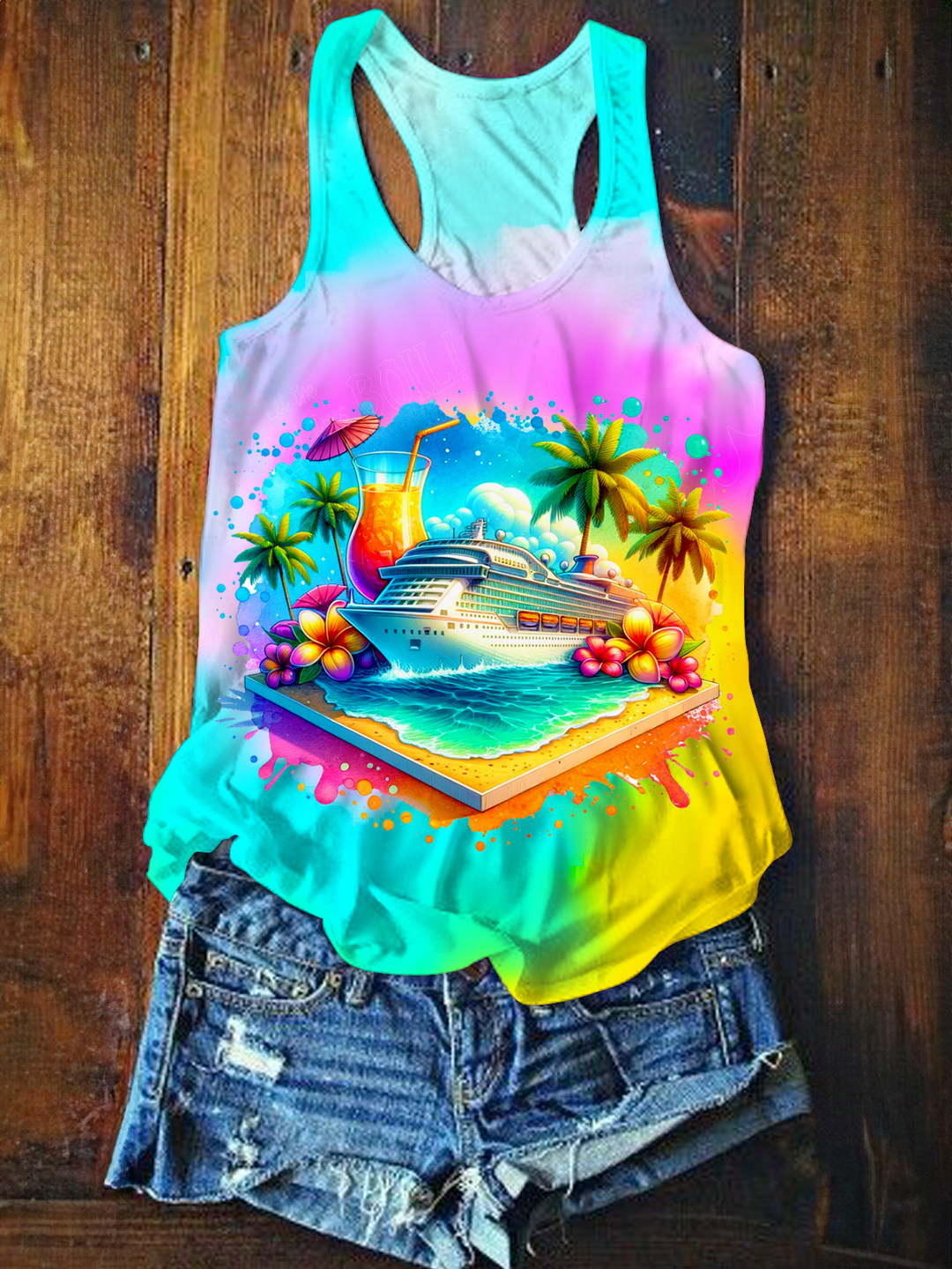 Cruise Watercolor Printed Casual Tank Top