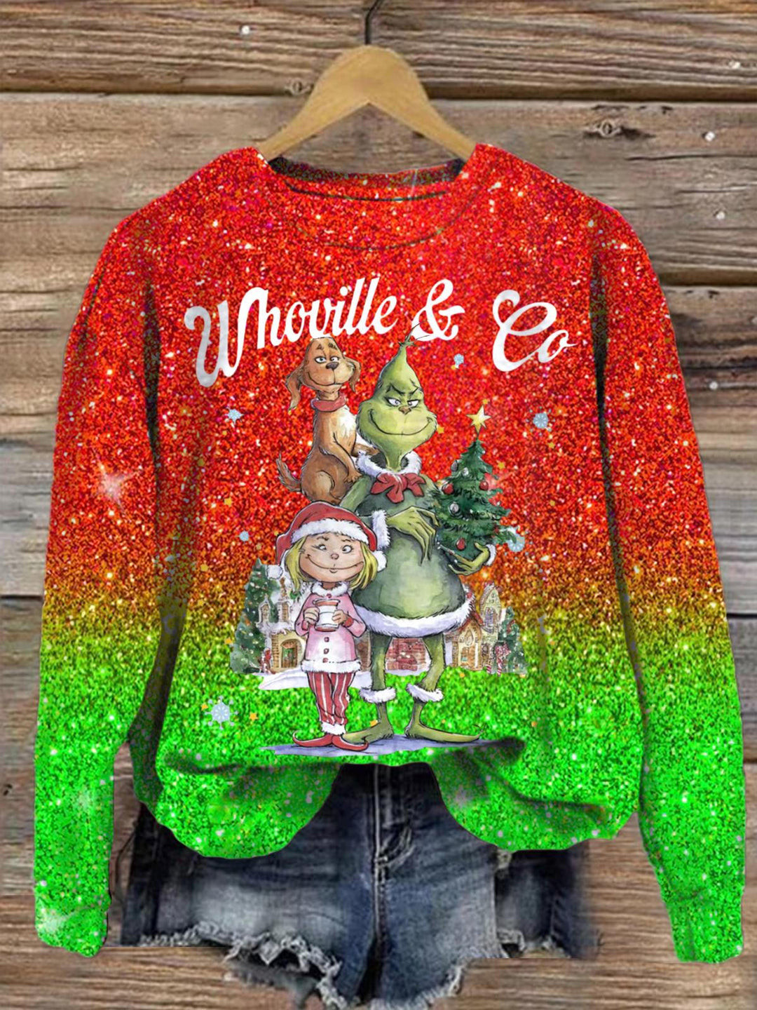 Green Haired Monster And His Friends Printed Long Sleeve Casual Top