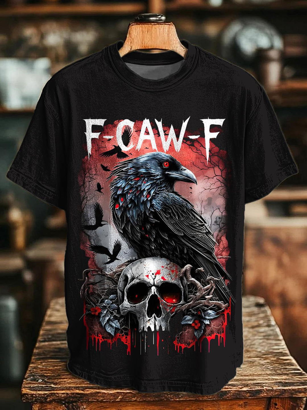 Halloween Gothic Crow Crew Neck T-shirt