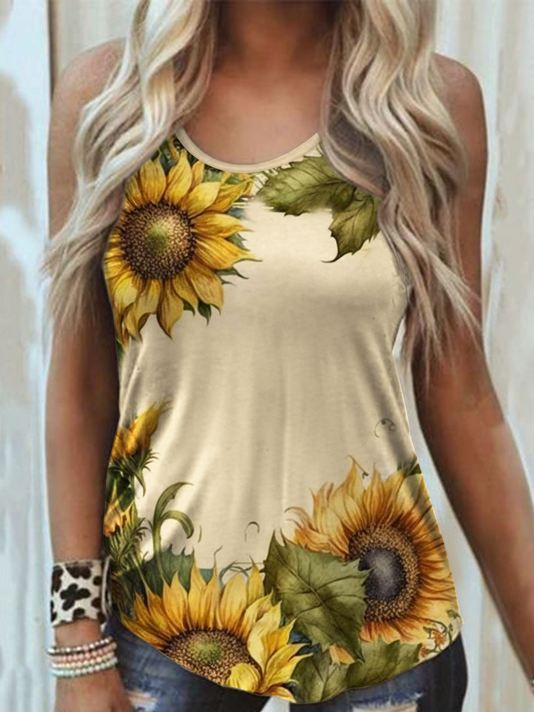 Women's Sunflower Print Casual Tank Top