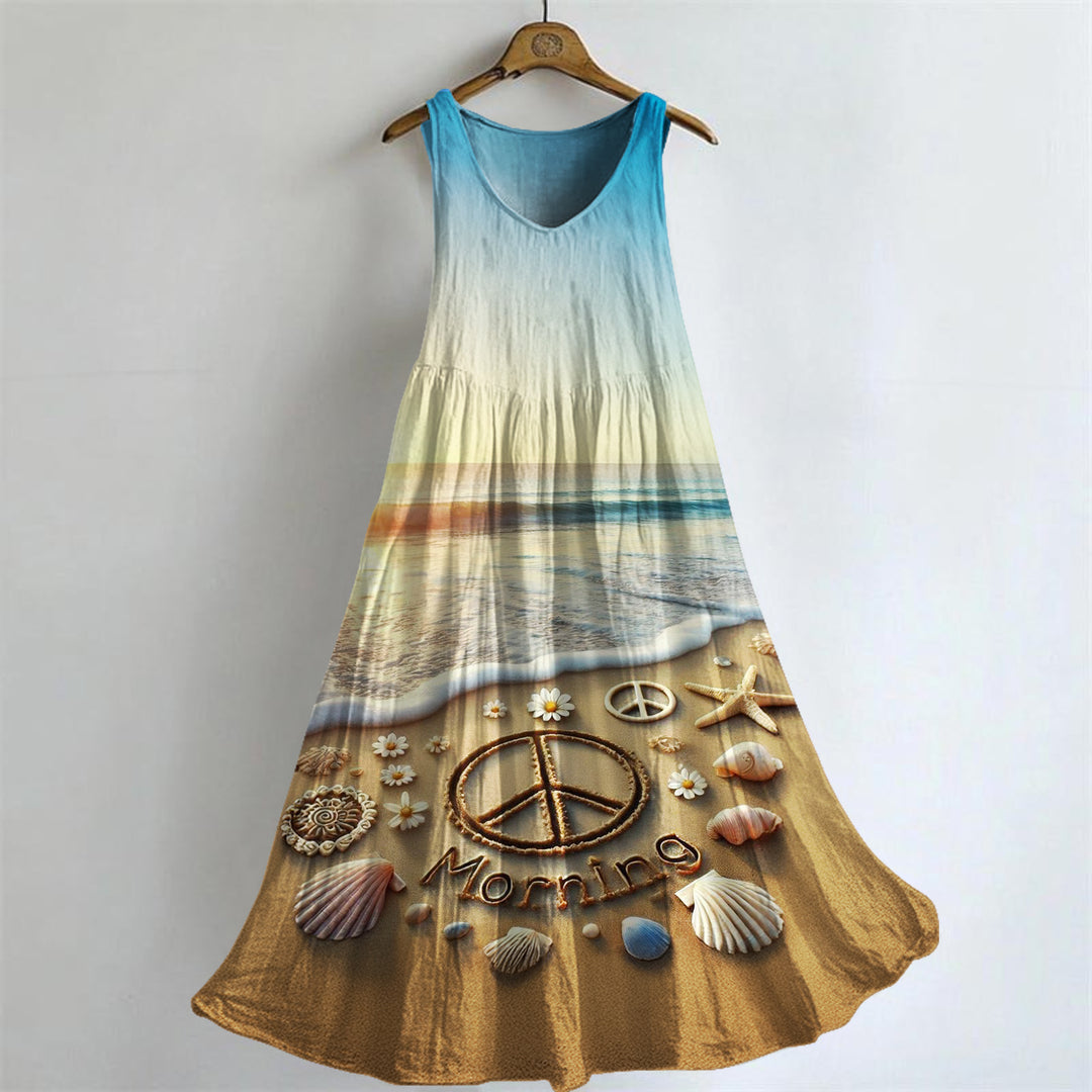 Hippie Beach V-neck Bamboo Linen Sleeveless Dress
