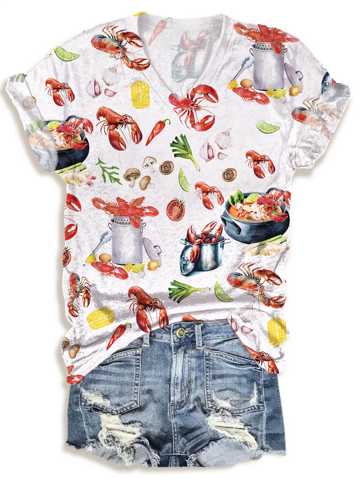 Fun Crawfish Boil Party Print V-neck T-Shirt