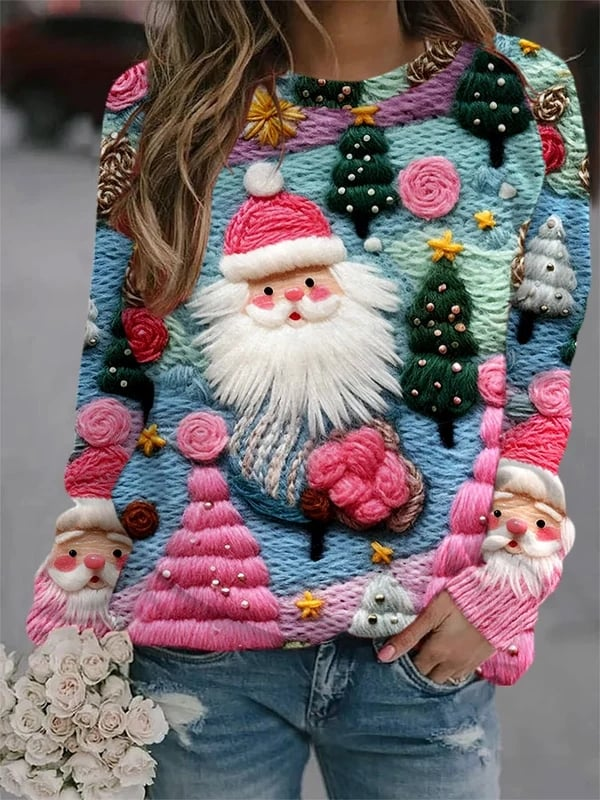 Christmas Pink Santa Long Sleeve Casual Top