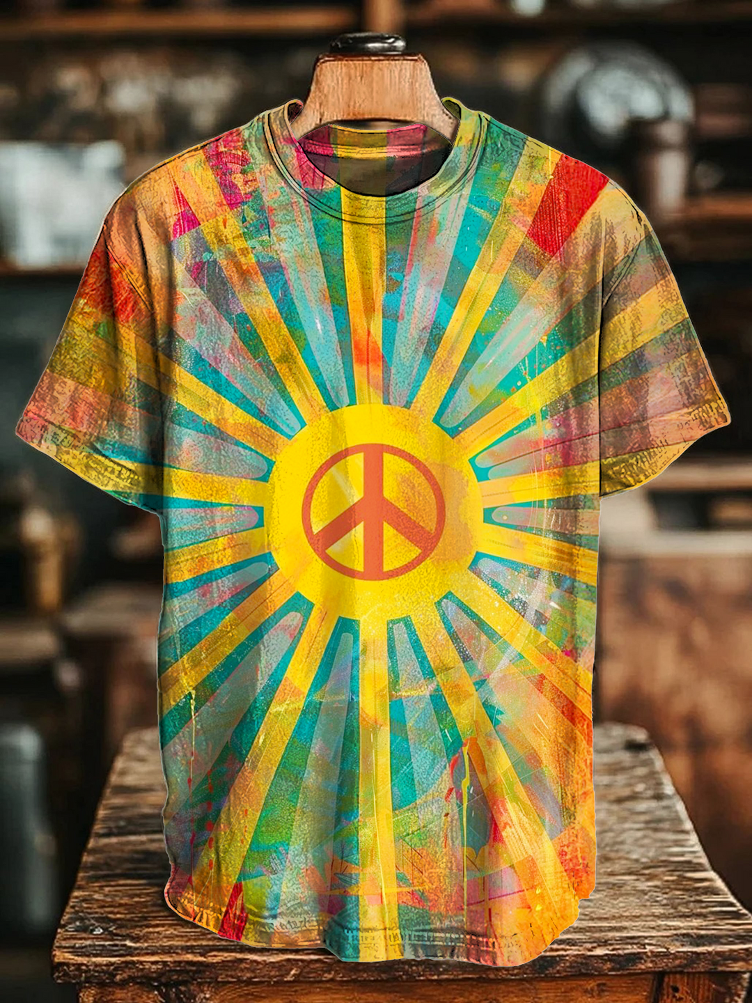 Retro Peace Hippie Pattern Crew Neck T-shirt