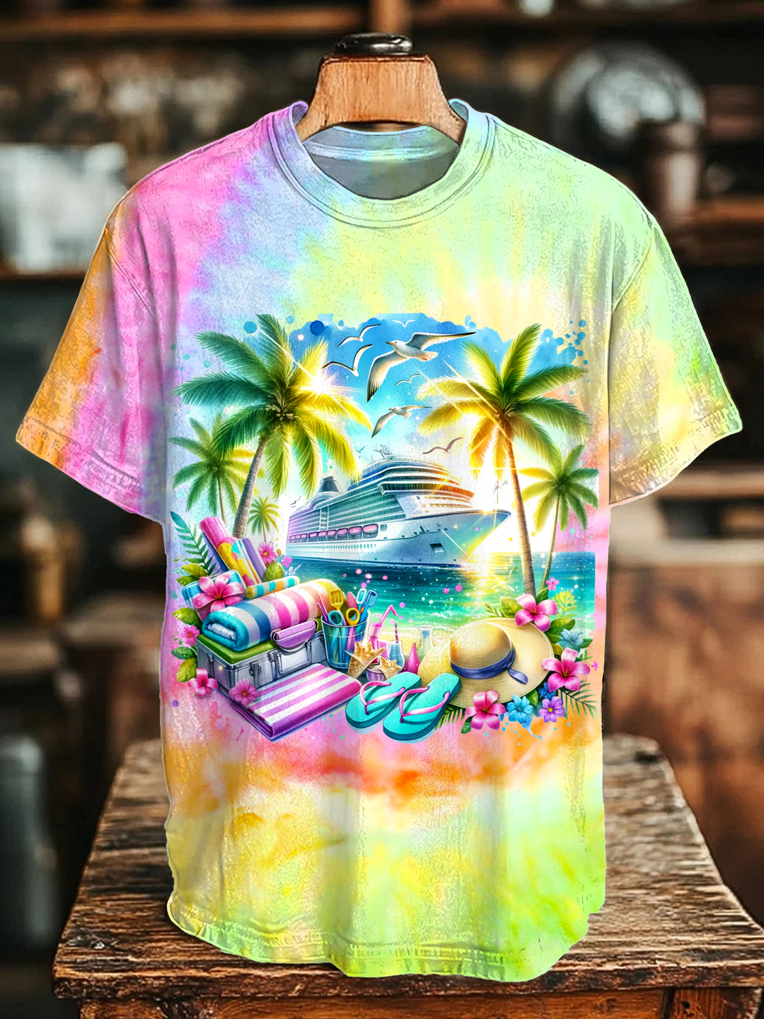 Tie-dye Watercolor Cruise Ship Family Vacation Crew Neck T-shirt