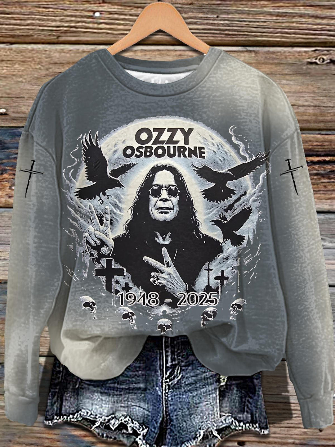 Ozzy Osbourne Retro Printed Long Sleeve Casual Top