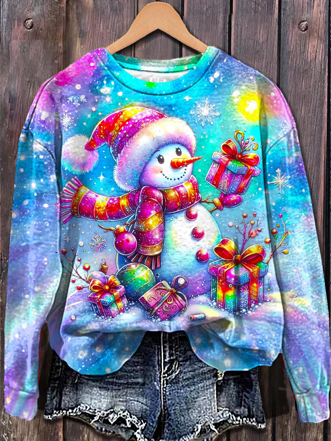 Winter Christmas Snowman Printed Long Sleeve Casual Top