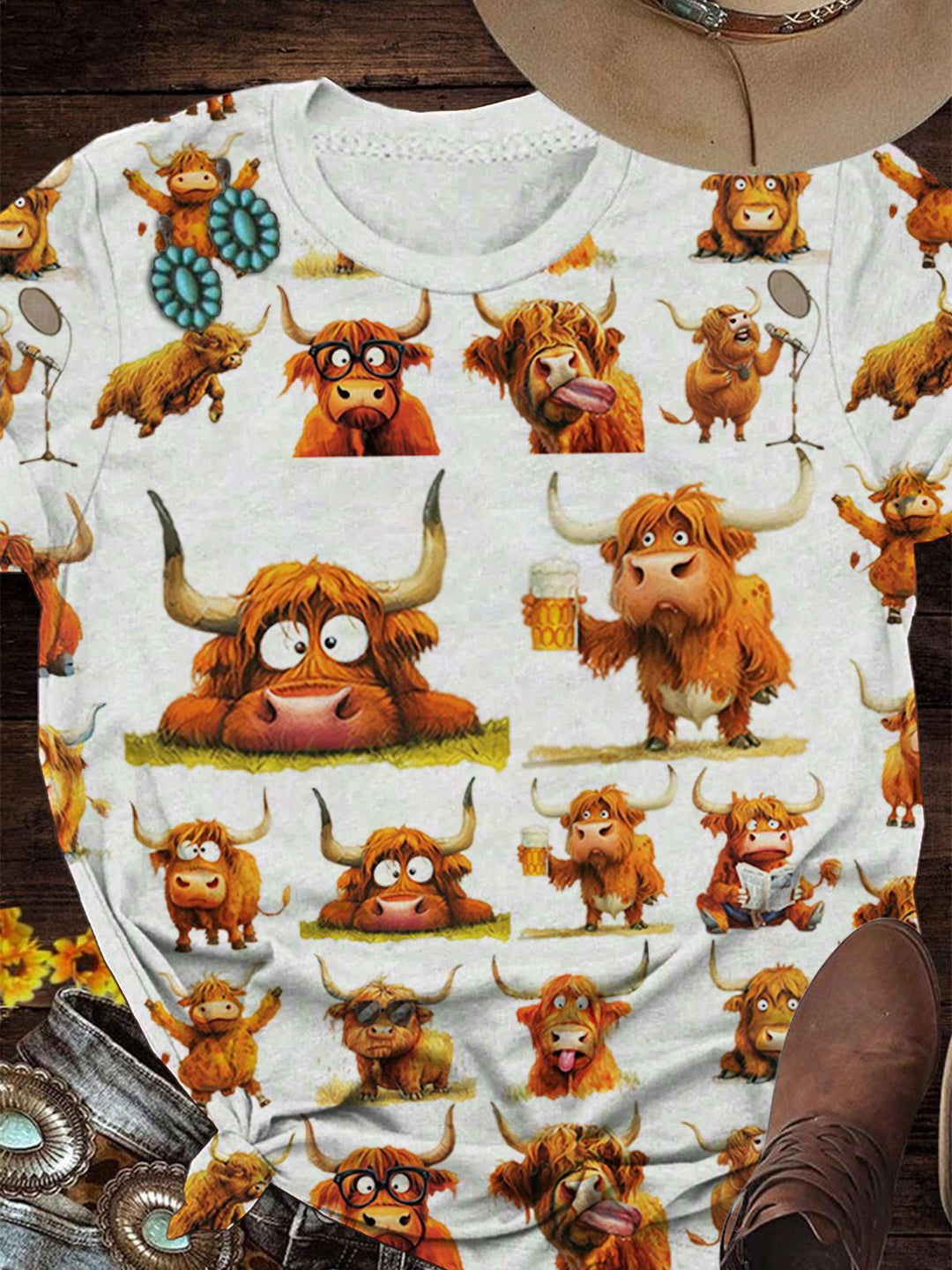 Funny Alpine Cow Crew Neck T-shirt