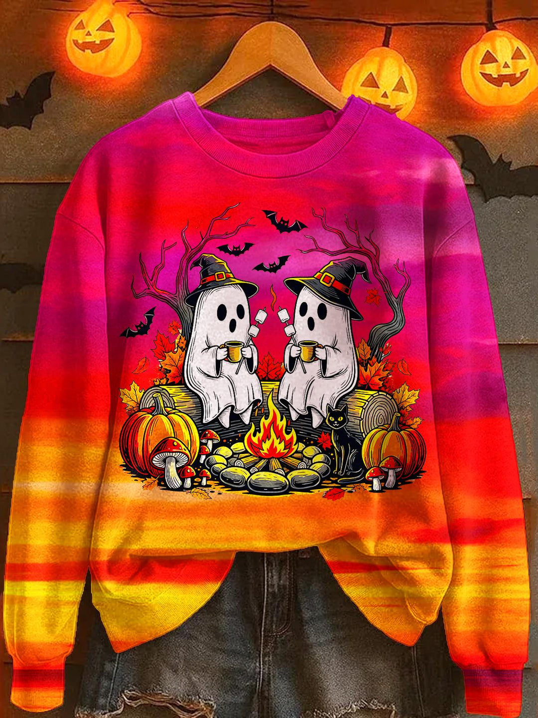 Halloween Cute Ghost Print Long Sleeve Casual Top