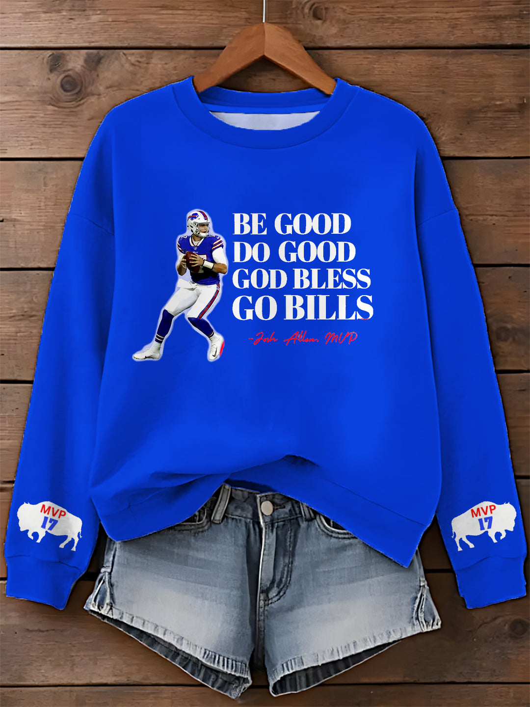 Be Good Do Good God Bless Go Bills Josh Allen MVP Printed Long Sleeve Casual Top
