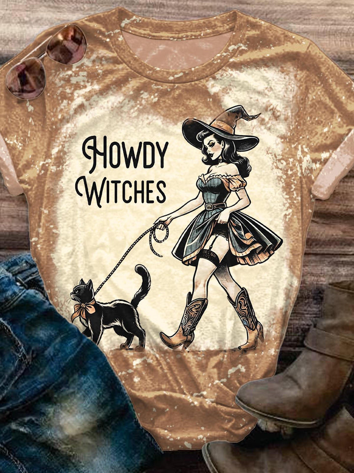 Halloween Retro Witch Crew Neck T-shirt