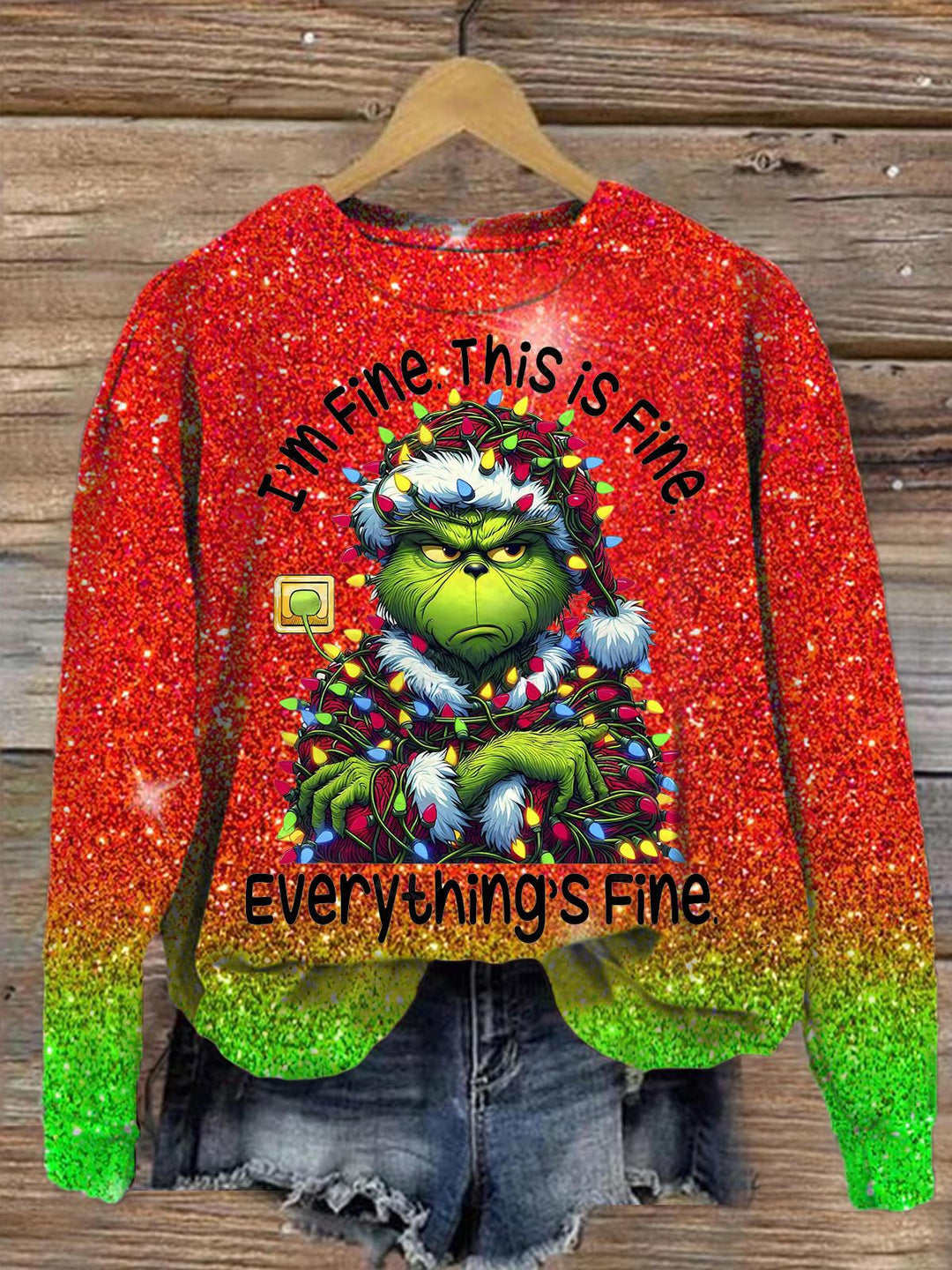 I'm Fine Christmas Printed Long Sleeve Casual Top