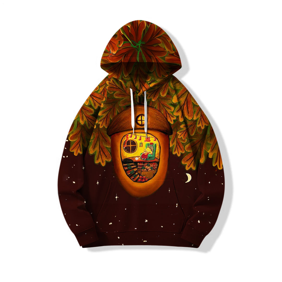 Autumn Fun Squirrel Loose Fit Hooded Sweatshirt With Pockets