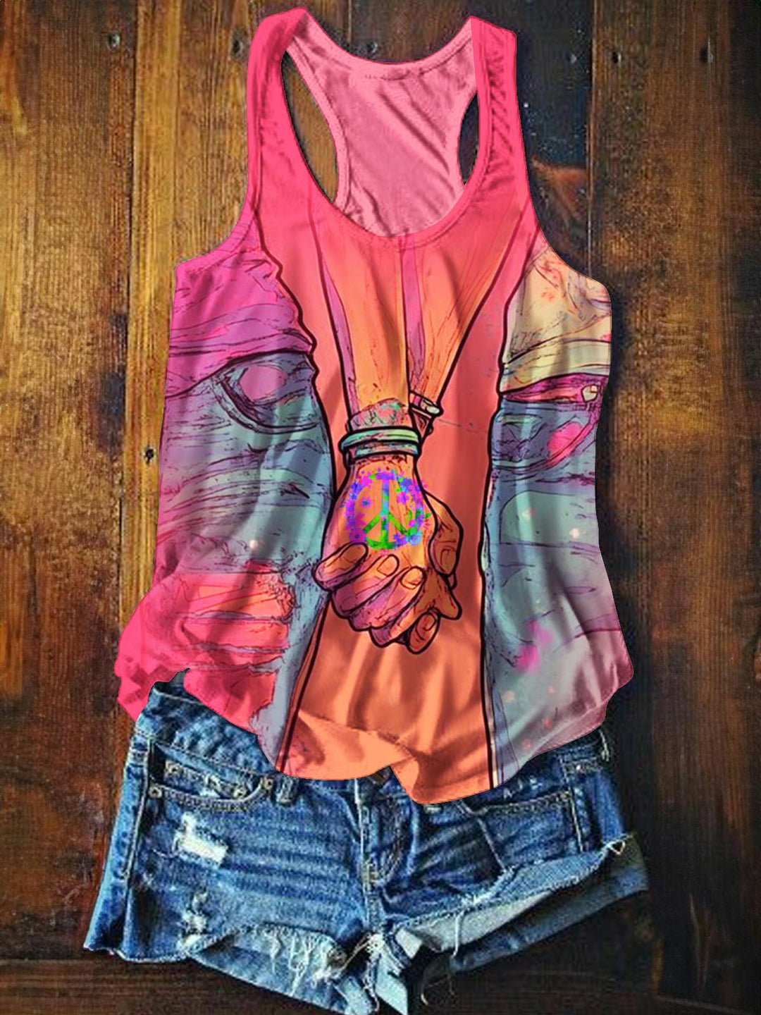 Hippie Love And Peace Printed Casual Tank Top