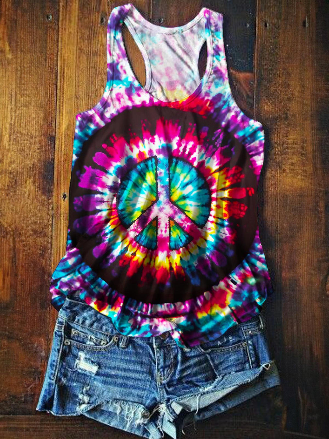 Hippie Tie-Dye Printed Casual Tank Top