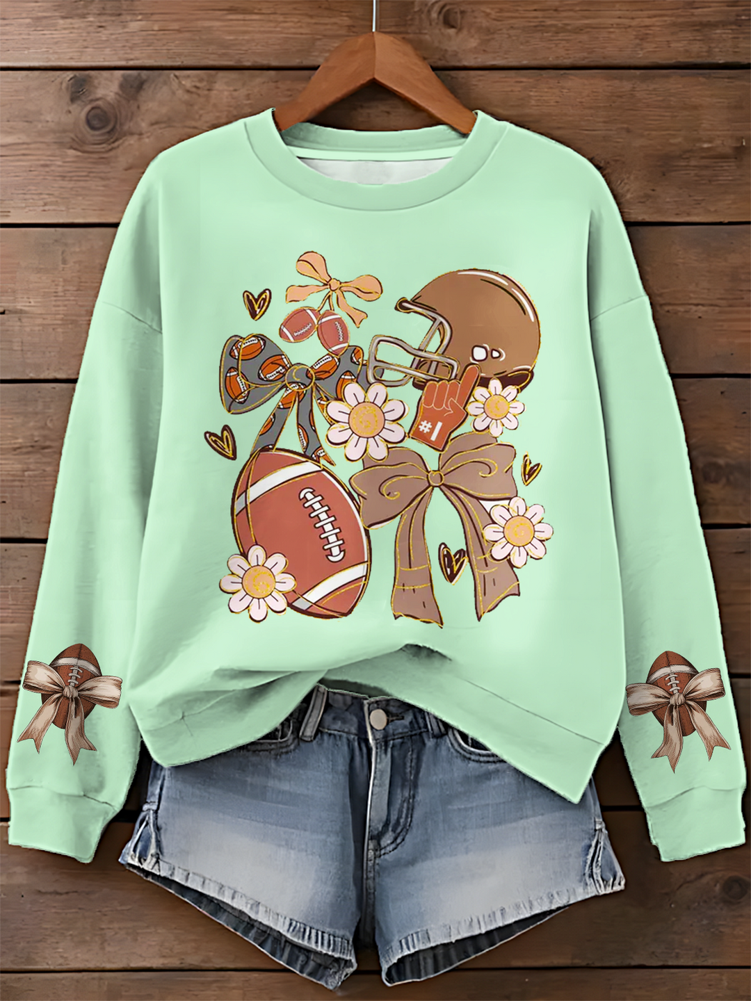 Game Day Football Coquette Printed Long Sleeve Casual Top