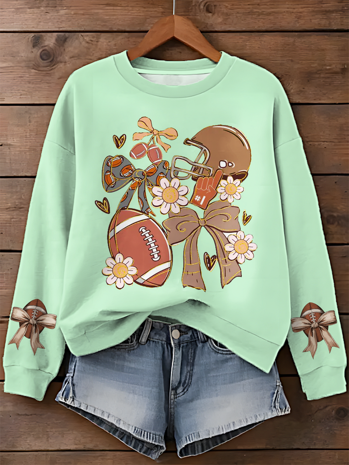 Game Day Football Coquette Printed Long Sleeve Casual Top