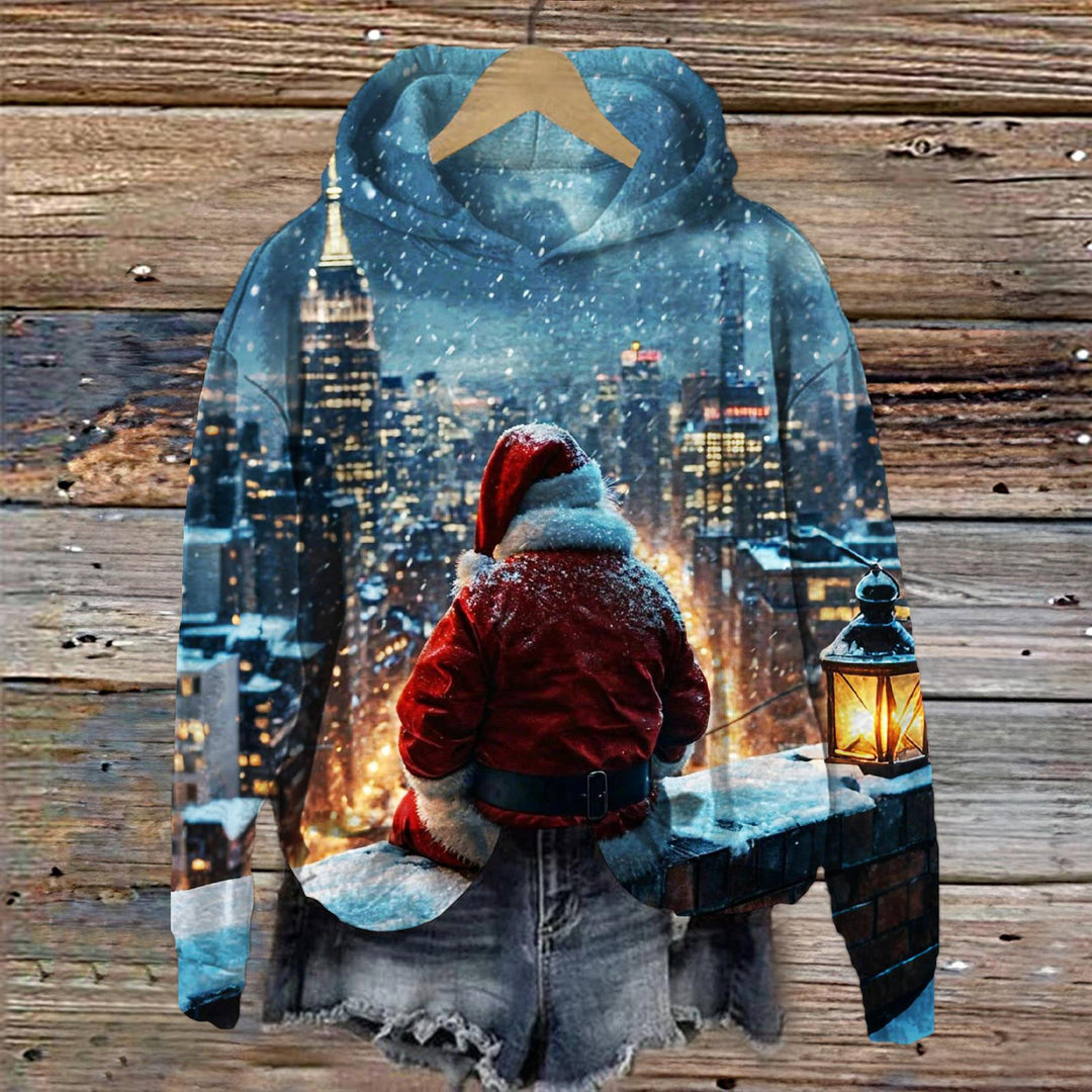 Fun Christmas Snow Scene Long Sleeve Printed Hoodie