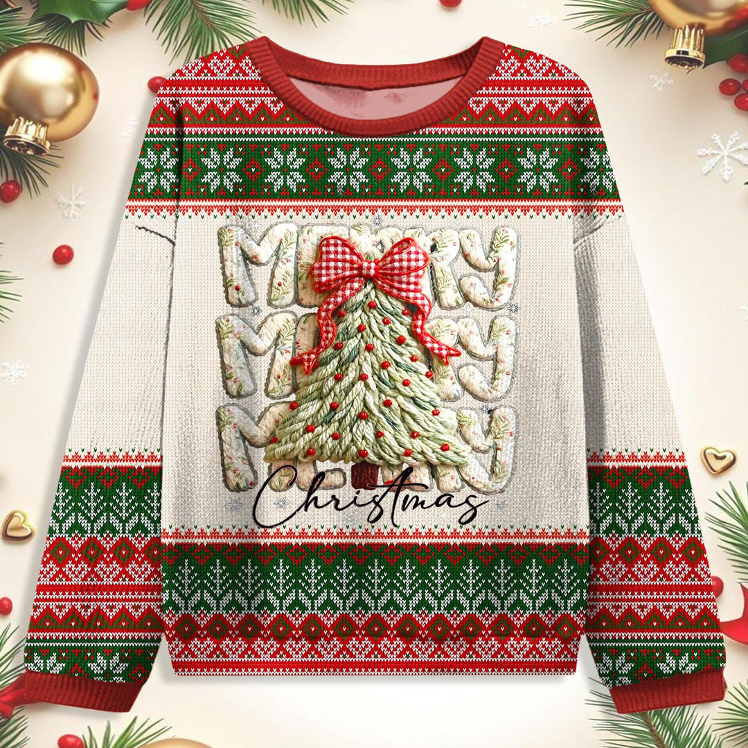 Women's Christmas Retro Print Round Neck Ugly Sweater