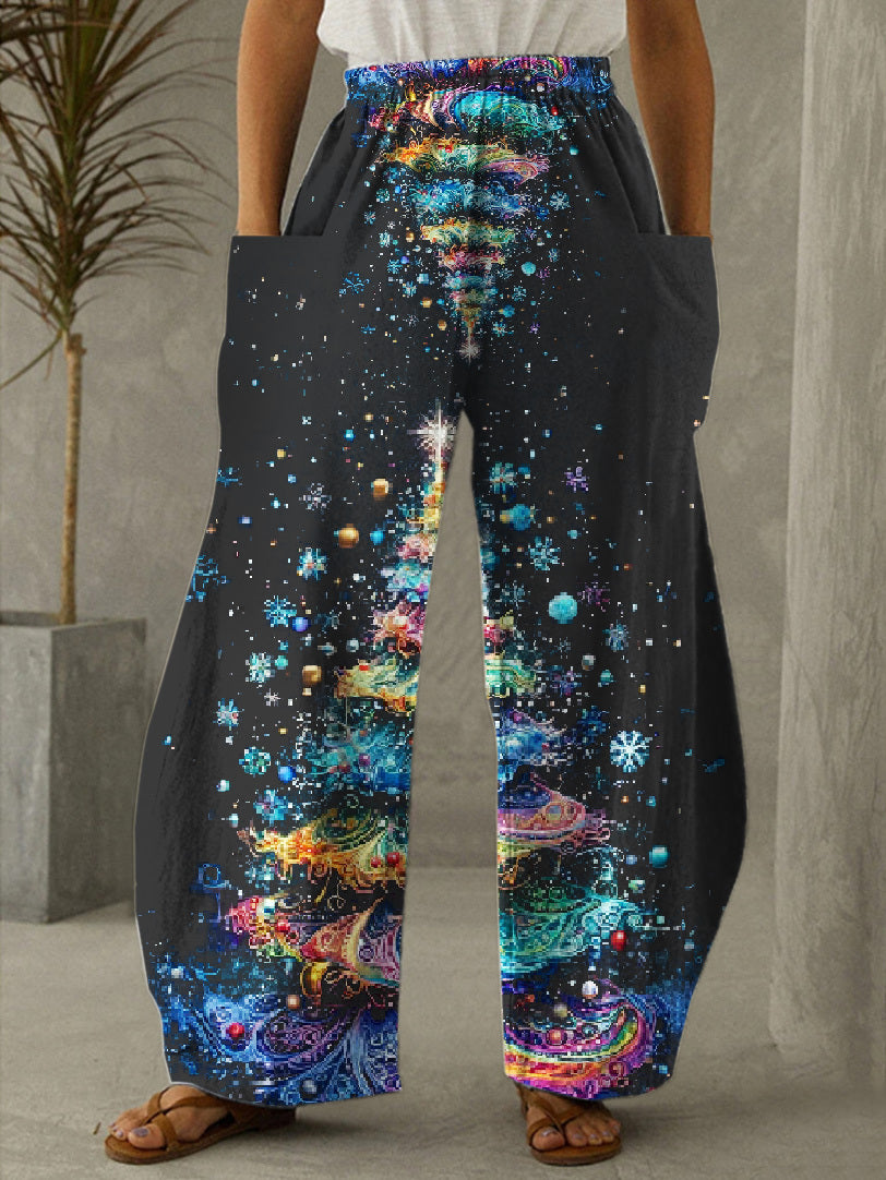 Abstract Art of Christmas Tree Print Casual Pants