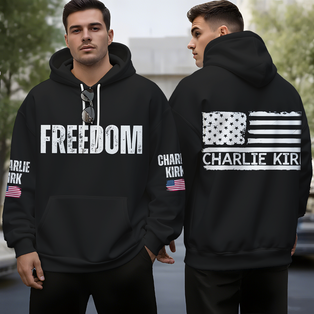 Unisex Pray for Charlie Kirk Long Sleeve Hooded Pocket Sweatshirt