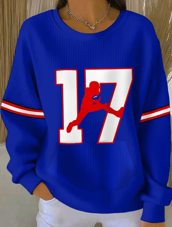 Women's Buffalo Football Printed Crew Neck Pocket Sweatshirt