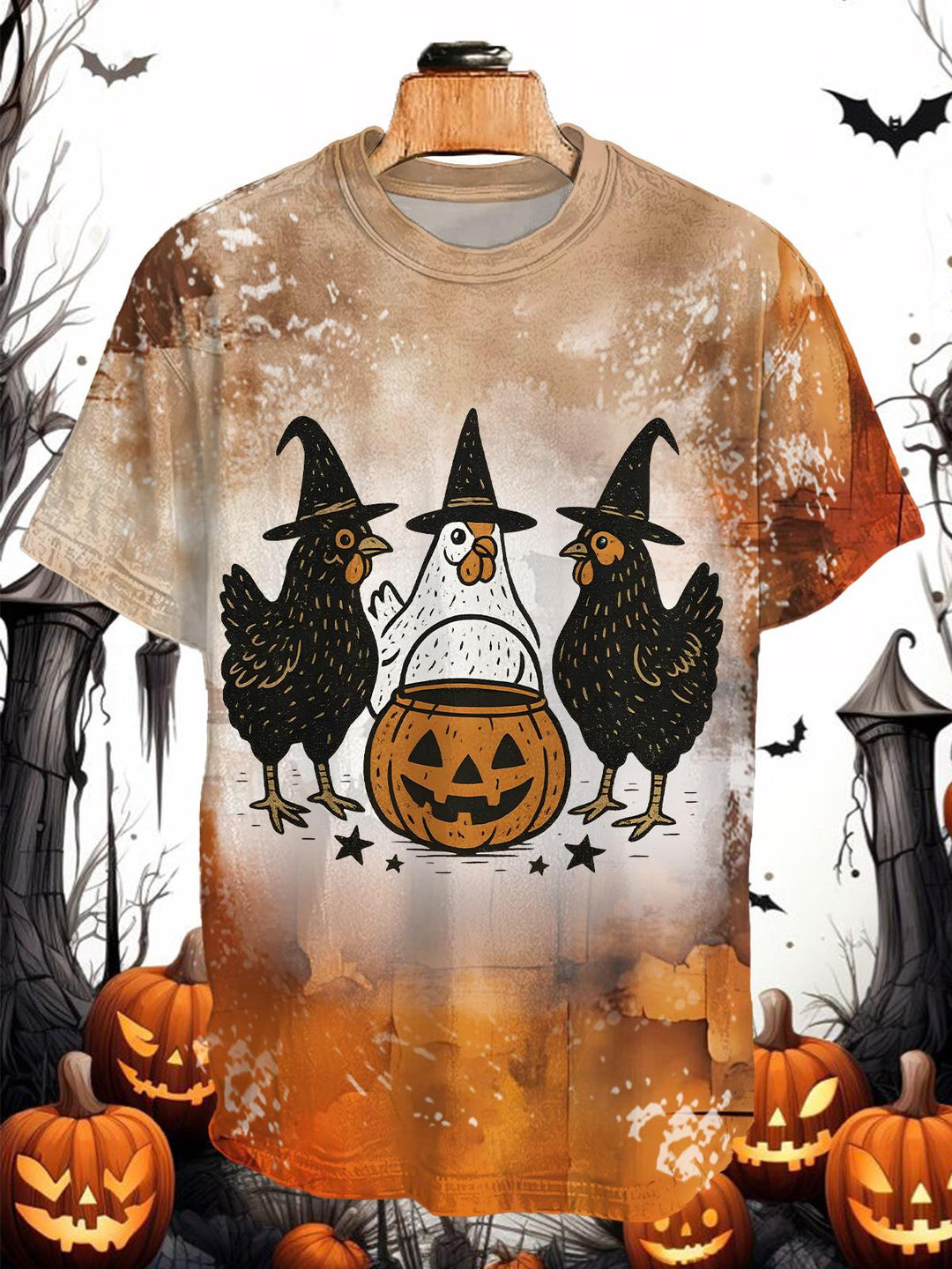 Halloween Retro Pumpkin Print Crew Neck T-shirt
