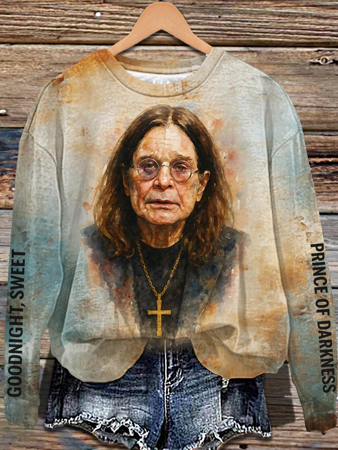 Ozzy Osbourne Retro Painting Printed Long Sleeve Casual Top