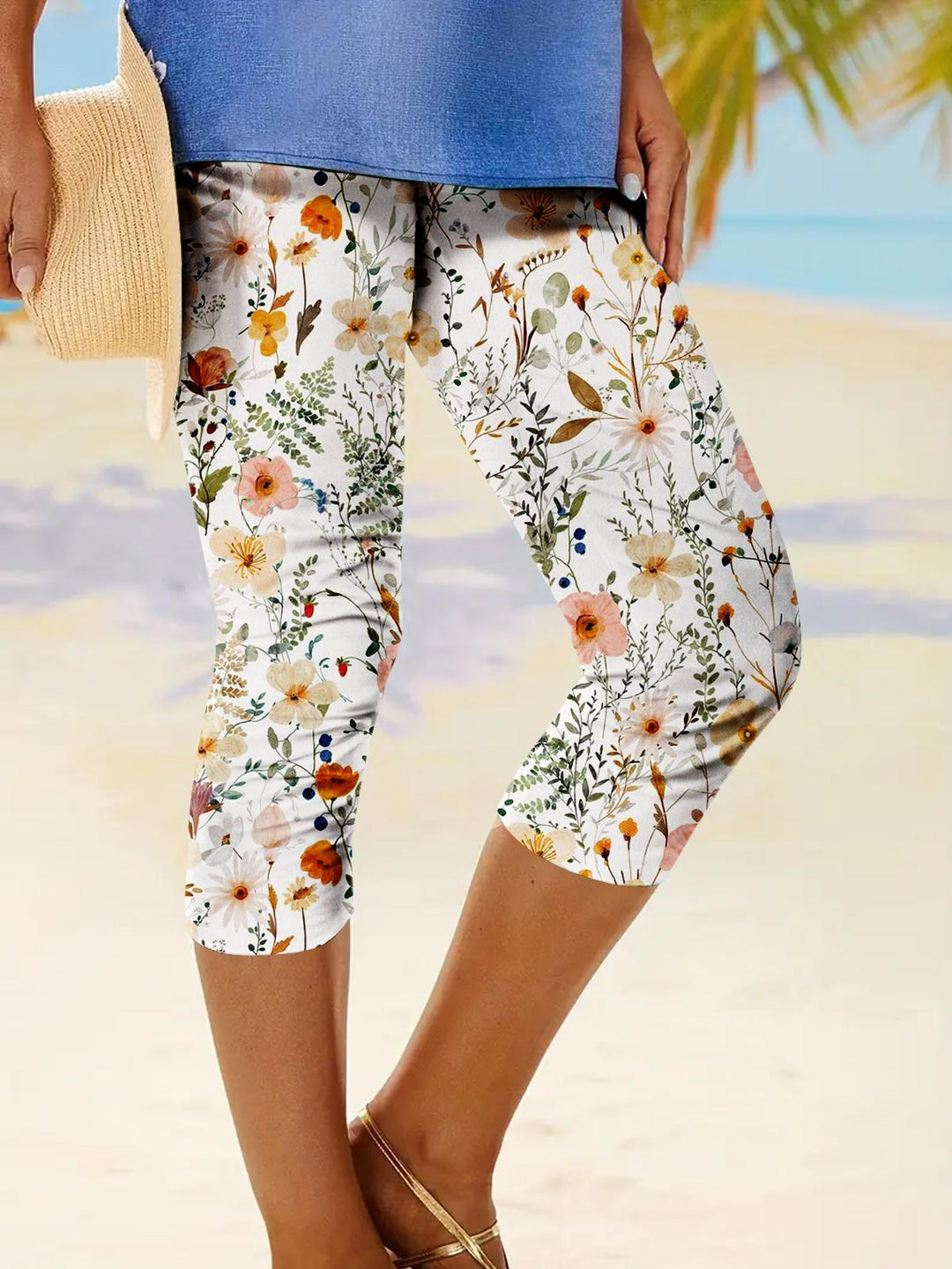 Simple Floral Print Casual Leggings