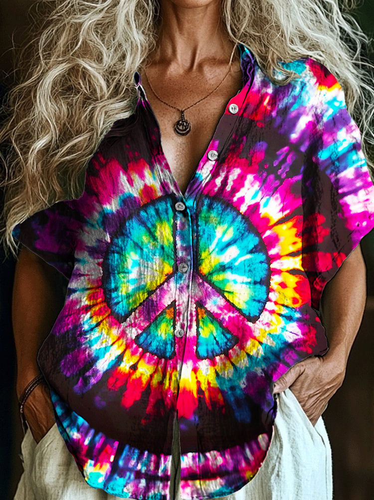 Hippie Lapel Short Sleeve Shirt