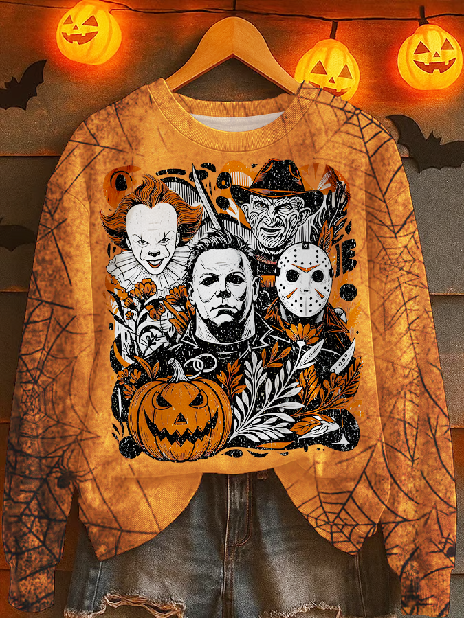 Retro Halloween Printed Long Sleeve Casual Top
