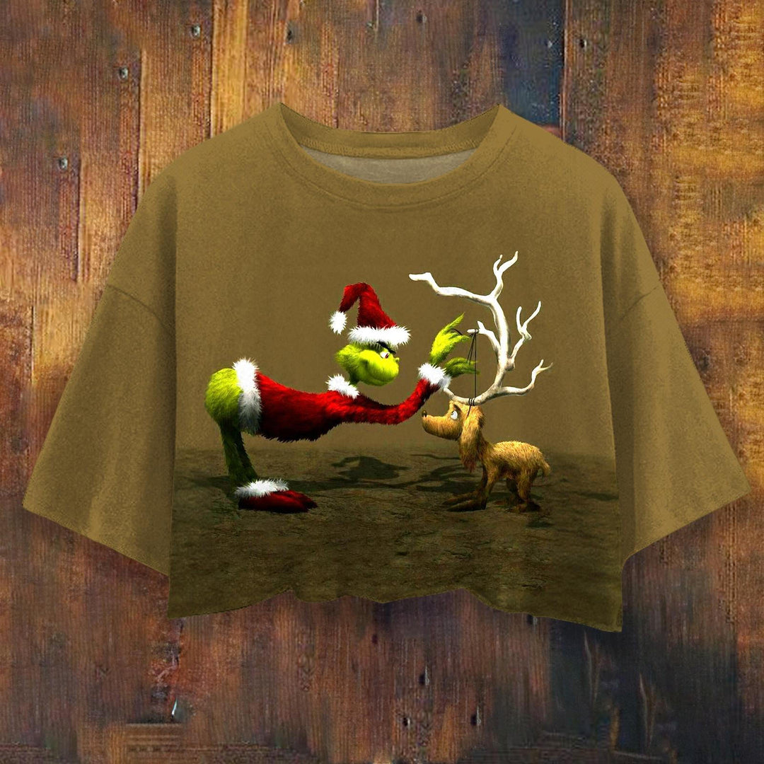 Women's Christmas Grinch Printed Umbilized T-shirt