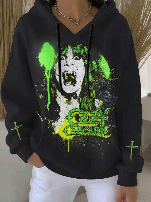 Ozzy Osbourne €“ Speak Vintage Spray Loose Fit Hooded Sweatshirt With Pockets