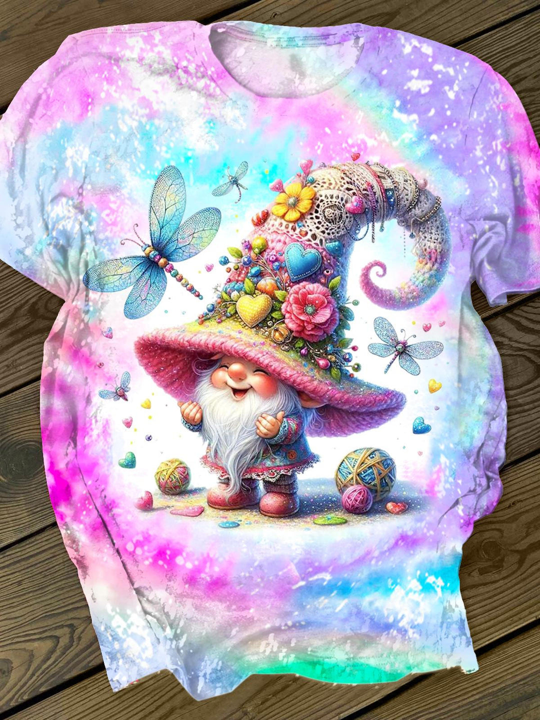 Cute Dwarf Dragonfly Printed Crew Neck T-shirt