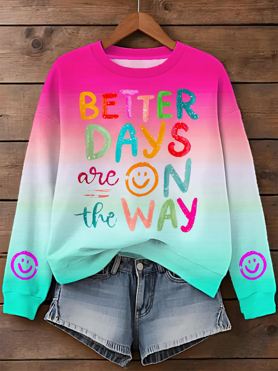 Better Days Are On The Way Boho Hippie Printed Long Sleeve Casual Top