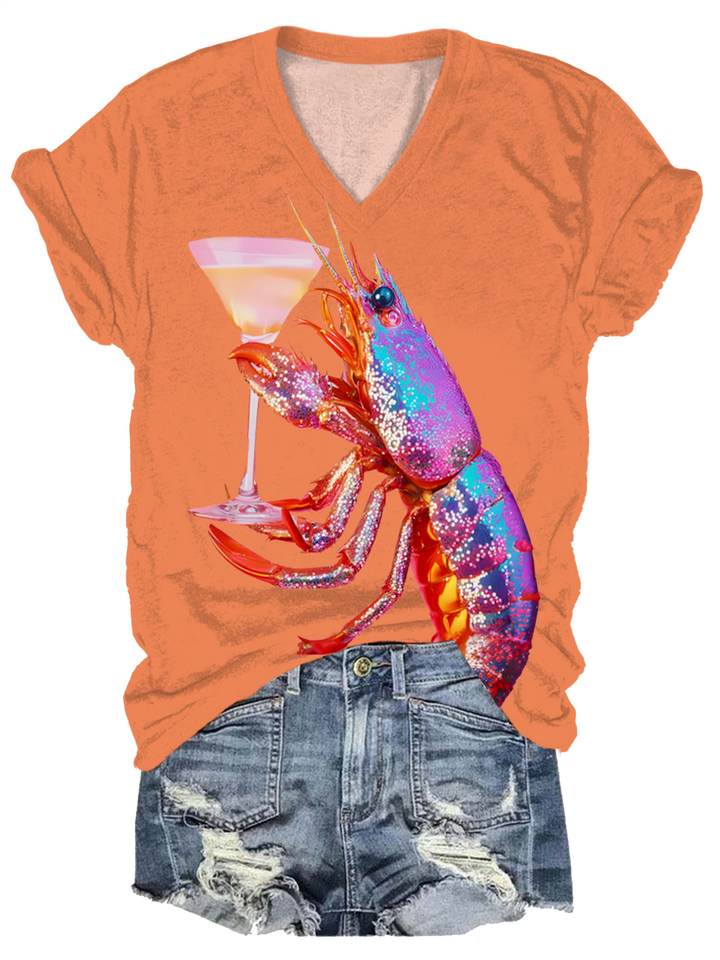 Glitter Disco Shrimp V-neck T-Shirt