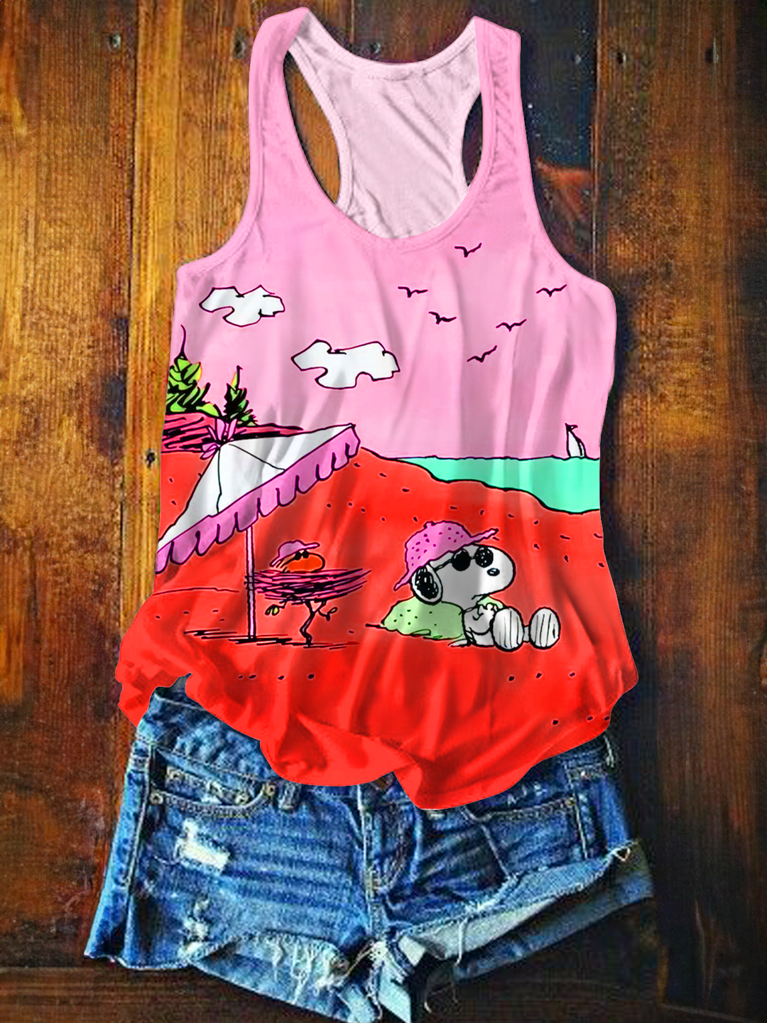Fun Snoopy Island Vacation Printed Casual Tank Top