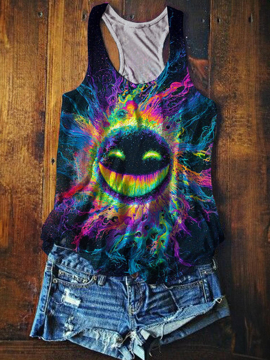 Hippie Evil Smiles Printed Casual Tank Top
