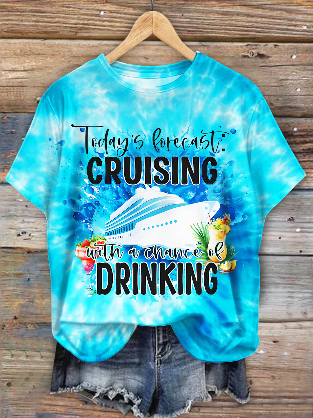 Today's Forecast Cruising With A Change Of Drinking Crew Neck T-shirt