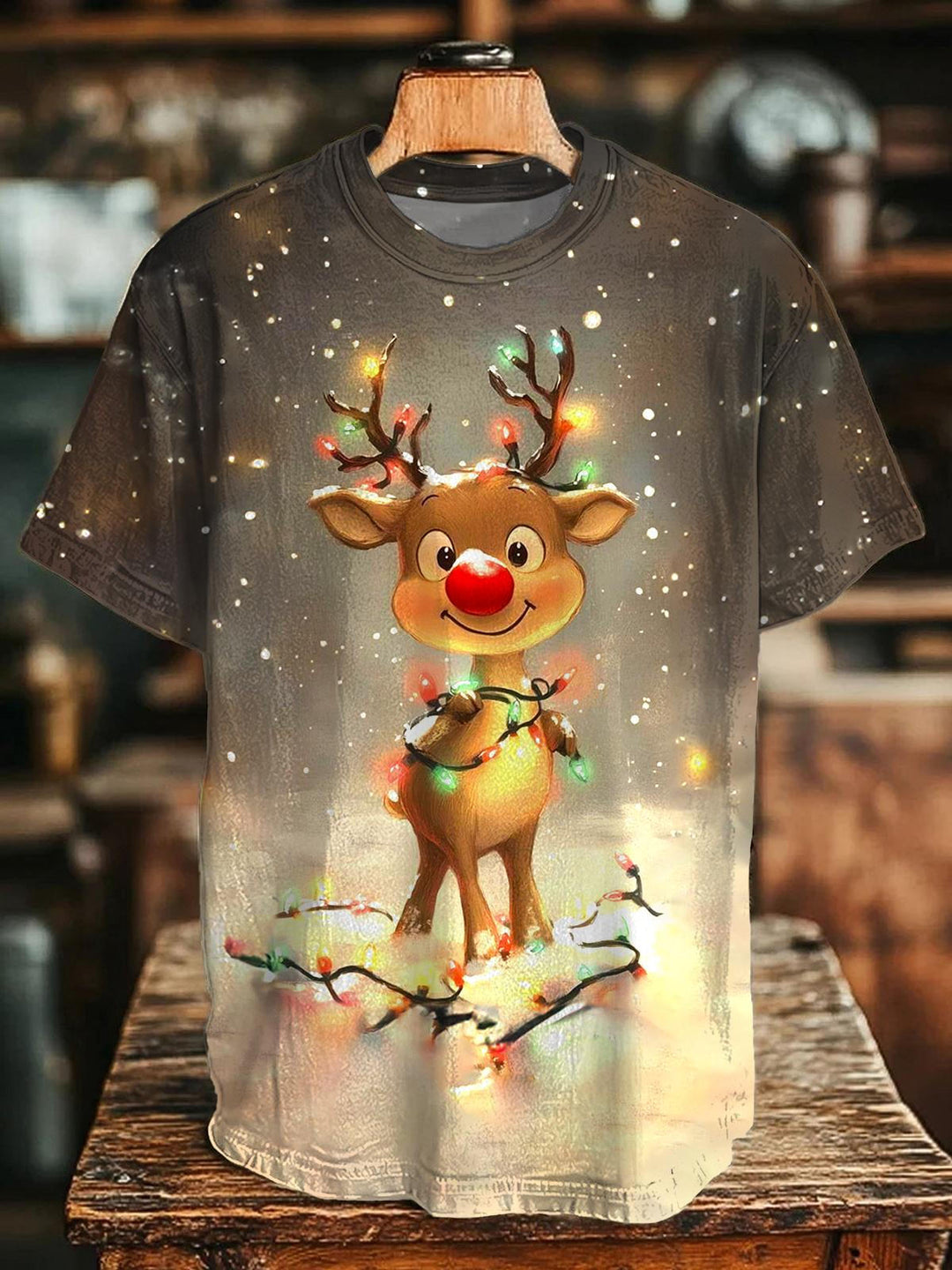 Christmas Reindeer Print Crew Neck T-shirt