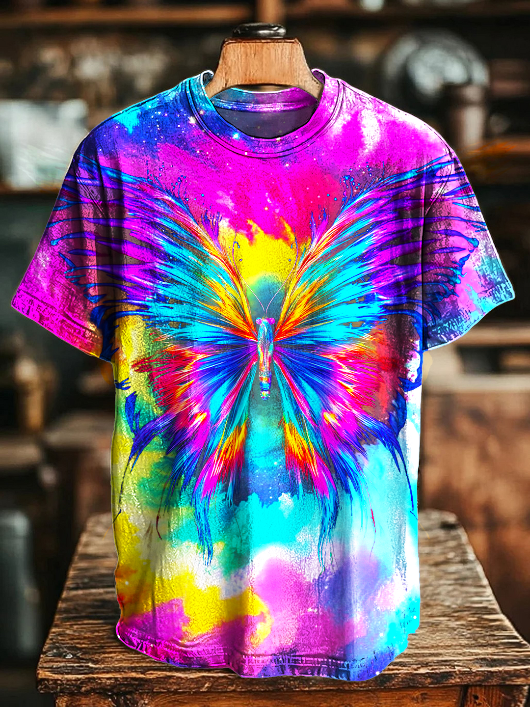 Tie-Dye Hippie Butterfly Art Crew Neck T-shirt