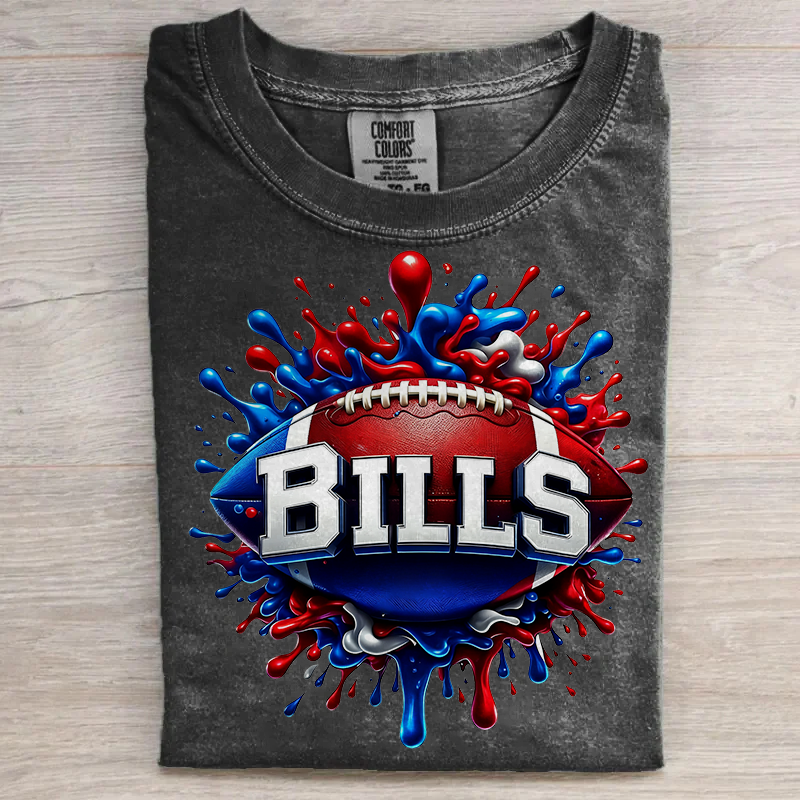 Washed Football Lover Buffalo Cotton Crew Neck T-Shirt