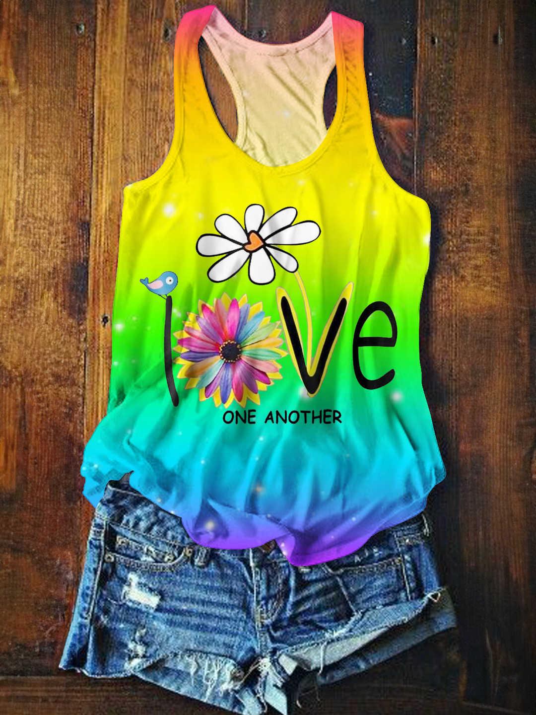 Rainbow Hippie Love Printed Casual Tank Top