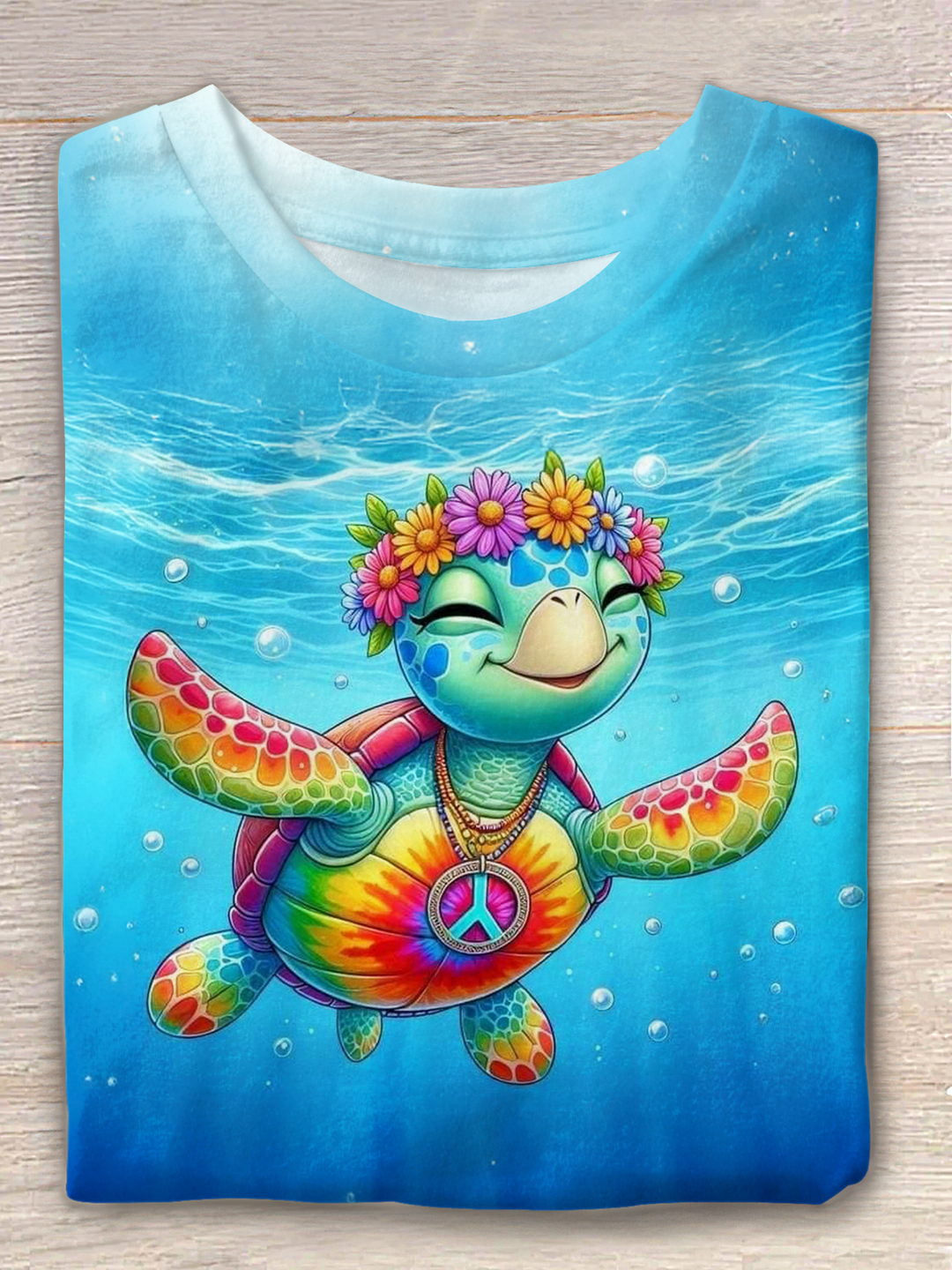 Hippie Turtle Art Crew Neck T-shirt