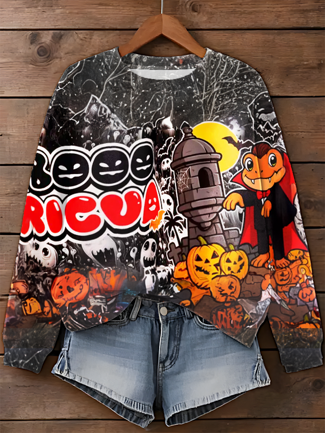 Coqui Frog Halloween Printed Long Sleeve Casual Top