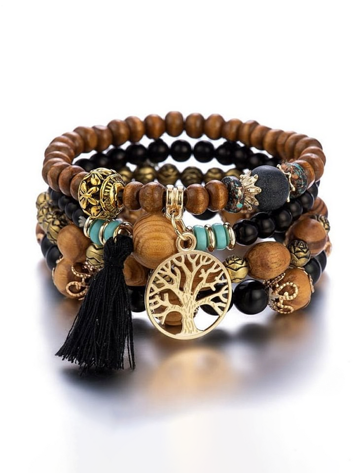 Bohemian Ethnic Style Tassel Tree of Life Bead Stretch Bracelet